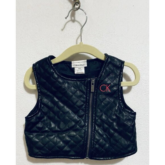 Calvin Klein Vest Baby 24 Months Black Quilted Zip Up Faux Leather Punk Gothic - Picture 1 of 5